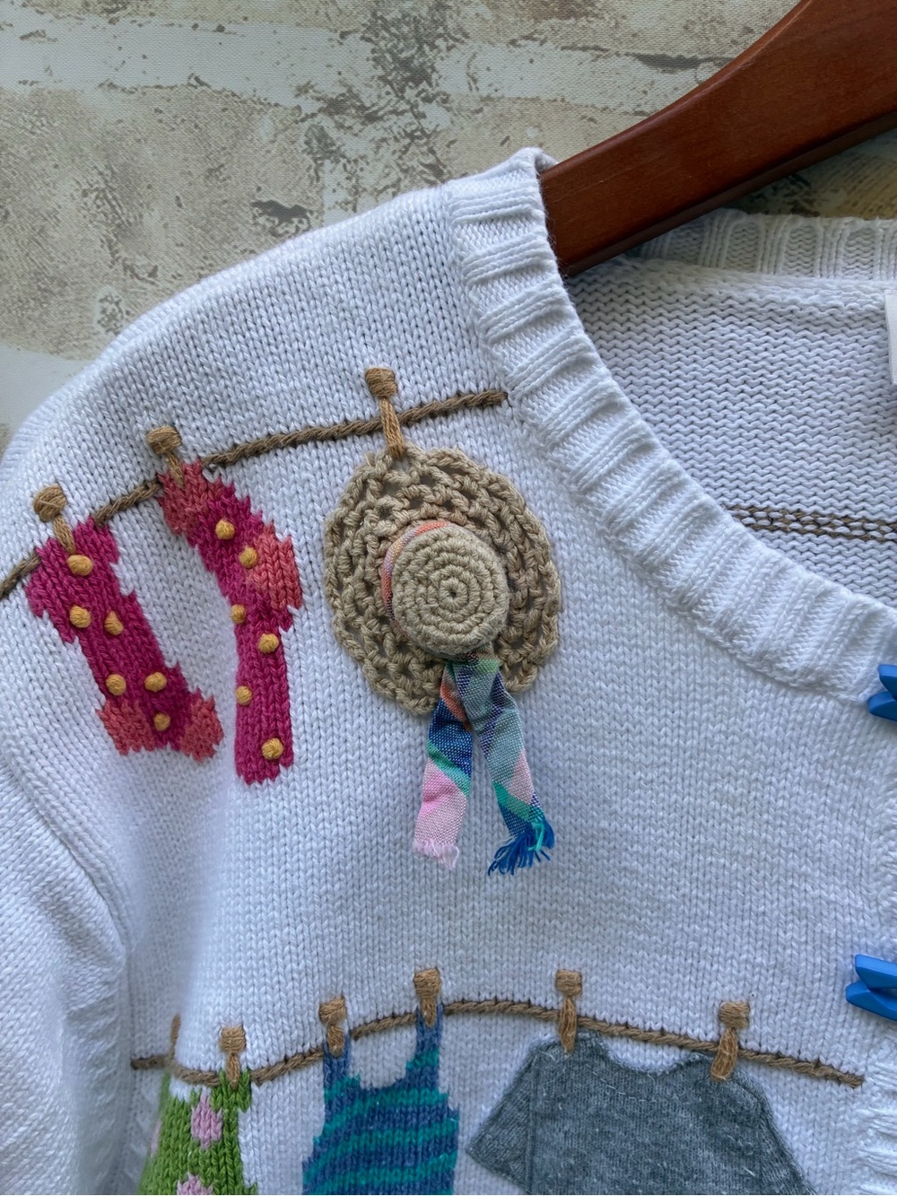 Vintage Talbots size M whimsical clothes line 90s cardigan clothspin buttons - Picture 7 of 10
